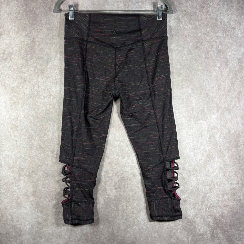 prAna Leggings Womens M Gray Roxanne Capri Strappy Lattice Space Dye Yoga Gym - Picture 5 of 9